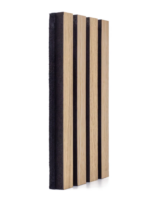 Painel Acústico Ripado 260x60cm Carvalho Rústico Natural | 1 Face | PET Preto