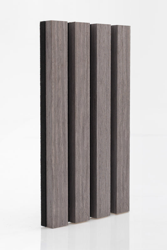 Painel Acústico Ripado 260×60cm Carvalho Natural Cinza | 3 Faces | PET Preto