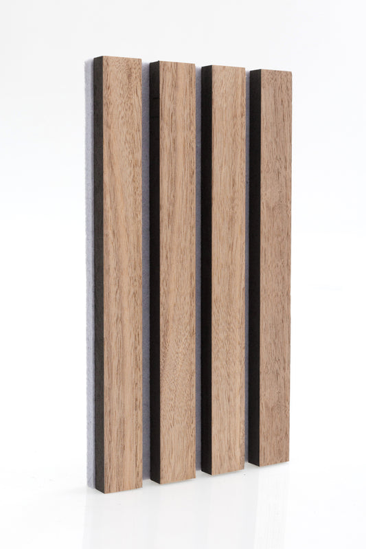 Painel Ripado Acústico 260x60cm Nogueira Natural | 1 Face | PET Cinza