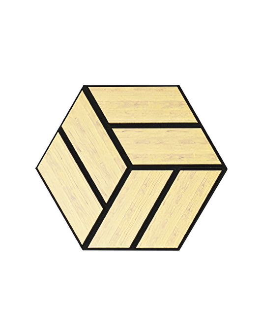 Painel Acústico 3D Hexágono 30x25,98x2,1cm Carvalho Branco | PET Preto