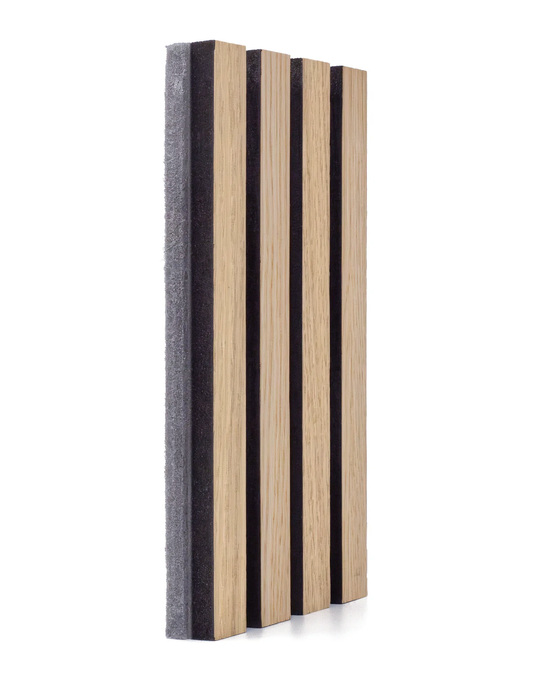 Painel Acústico Ripado 260x60cm Carvalho Rústico Natural | 1 Face | PET Cinza