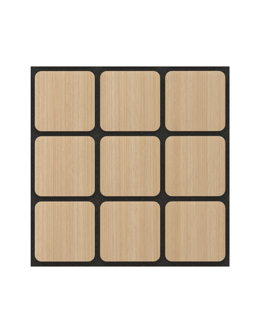 Painel Acústico Square Carvalho Branco 60×60cm | PET Preto