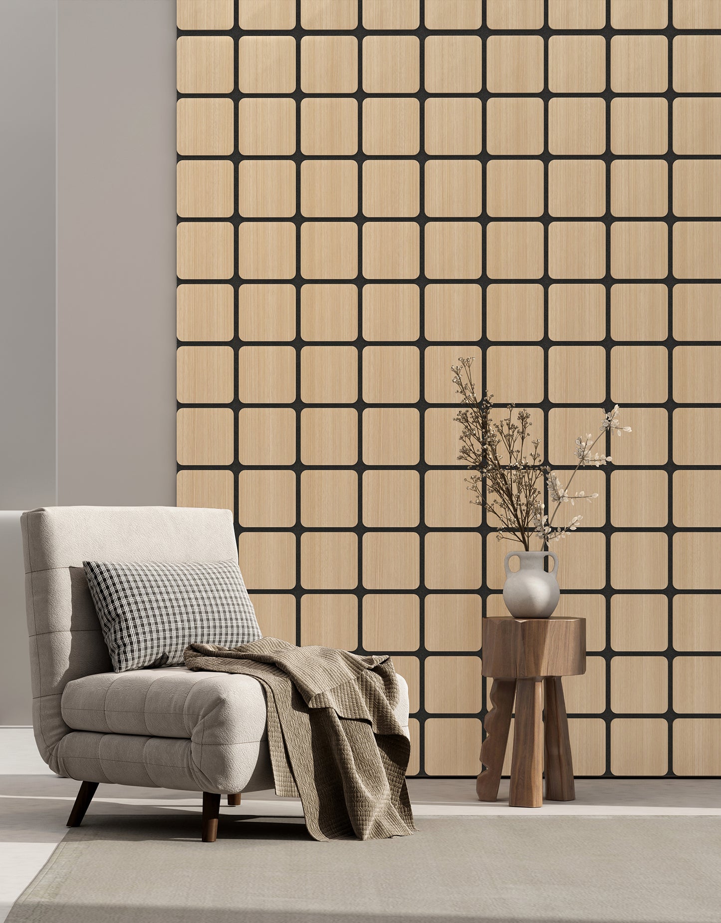 Painel Square Acústico Carvalho Branco 60×60 cm